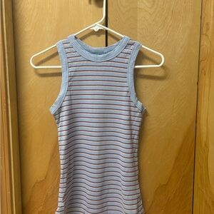 dip Blue and Red Striped Ribbed Tank Top